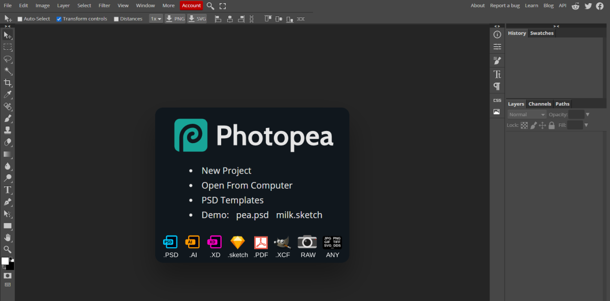 Photopea homepage