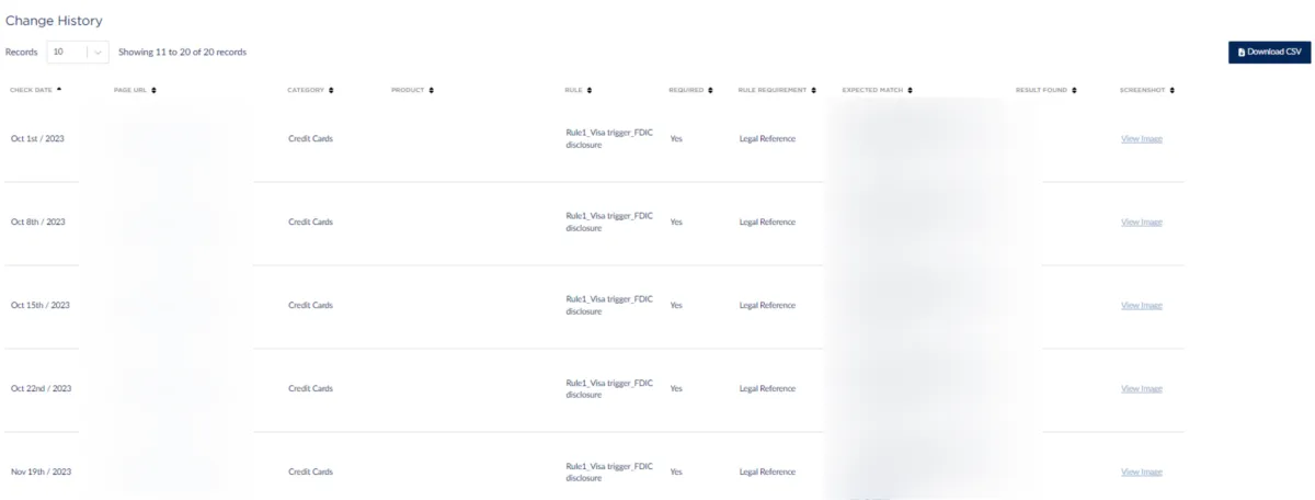 List of marketing compliance checks with screenshot example for financial services