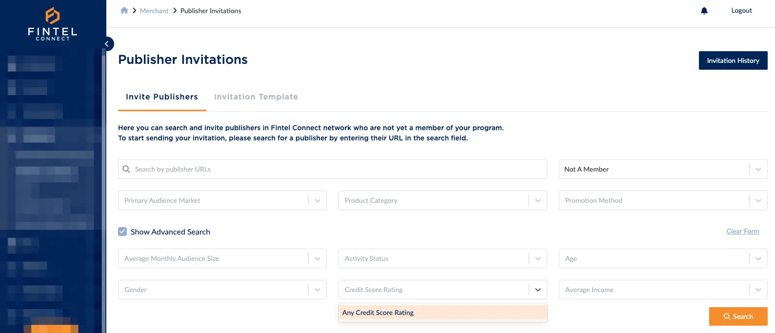 Publisher invitations feature in Fintel Connect, a financial services marketing agency