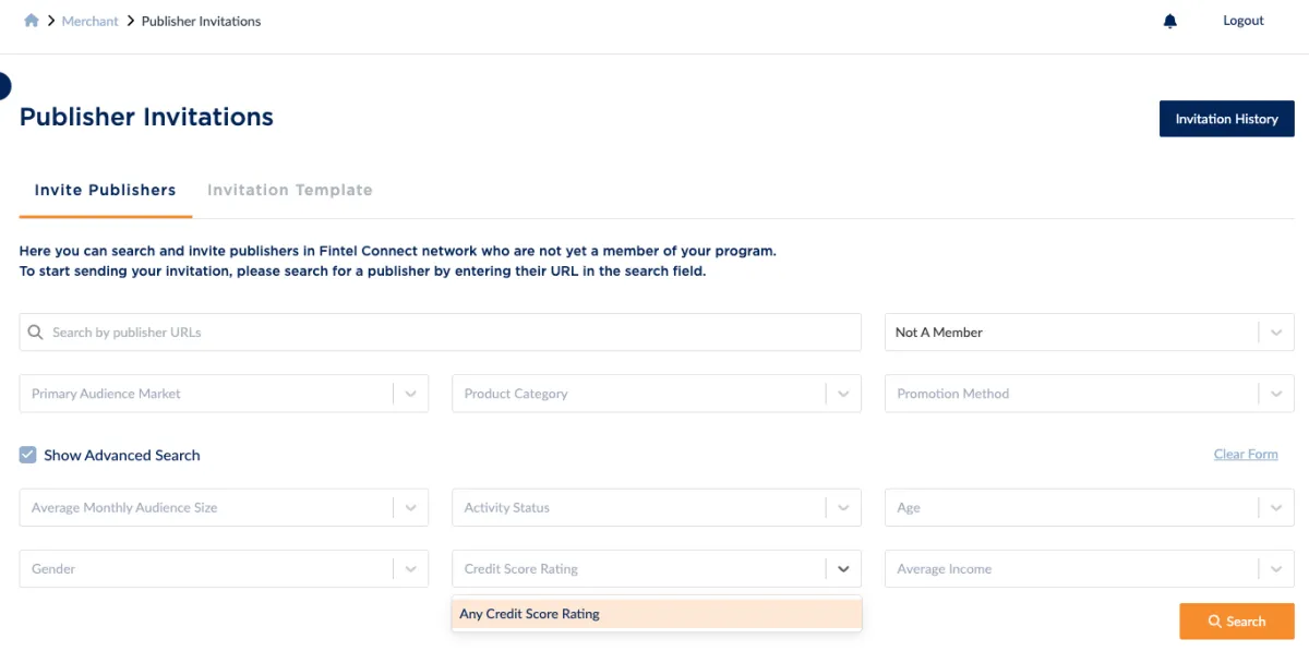publisher invitations in Fintel Connect