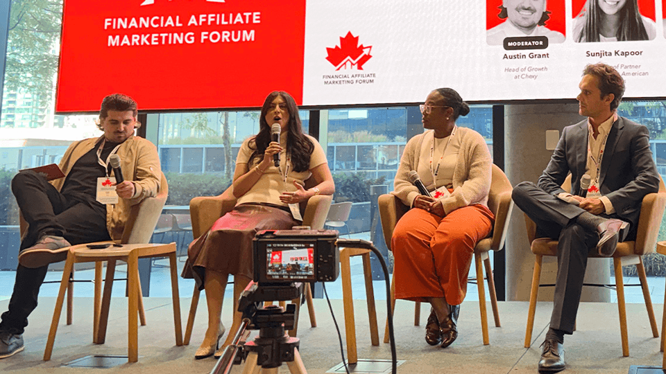 Four panelists speaking at FAMF 2026, moderated by Austin Grant of Chexy