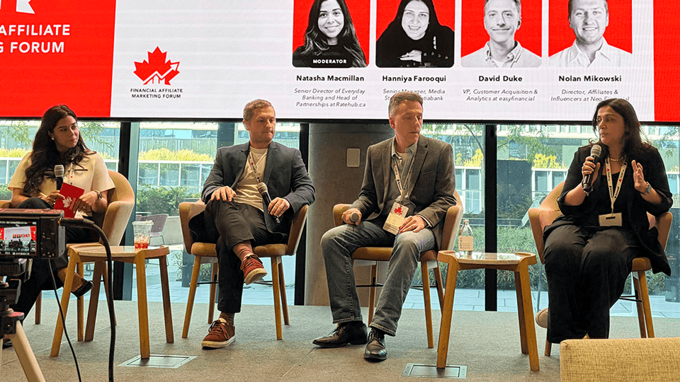 Banking and fintech acquisition panel at FAMF 2026, moderated by Natasha Macmillan of Ratehub.ca